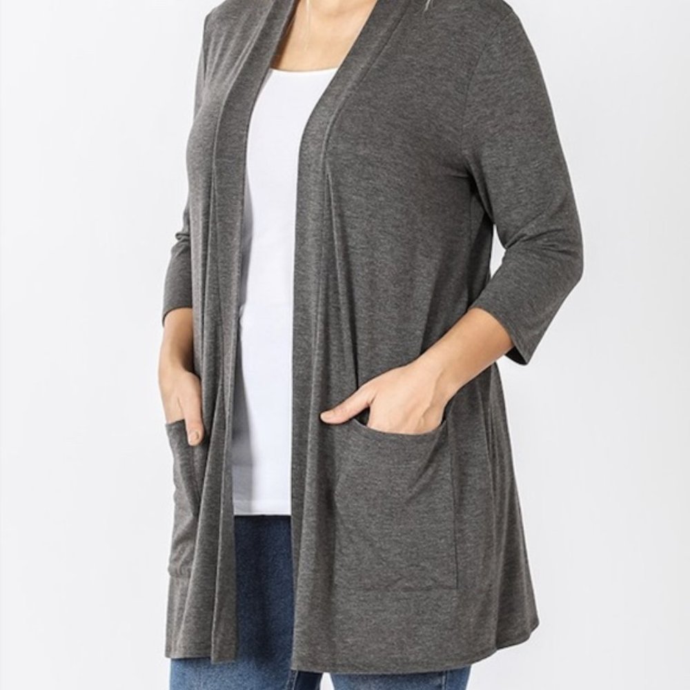 3/4 Sleeve Pocket Open Cardigan